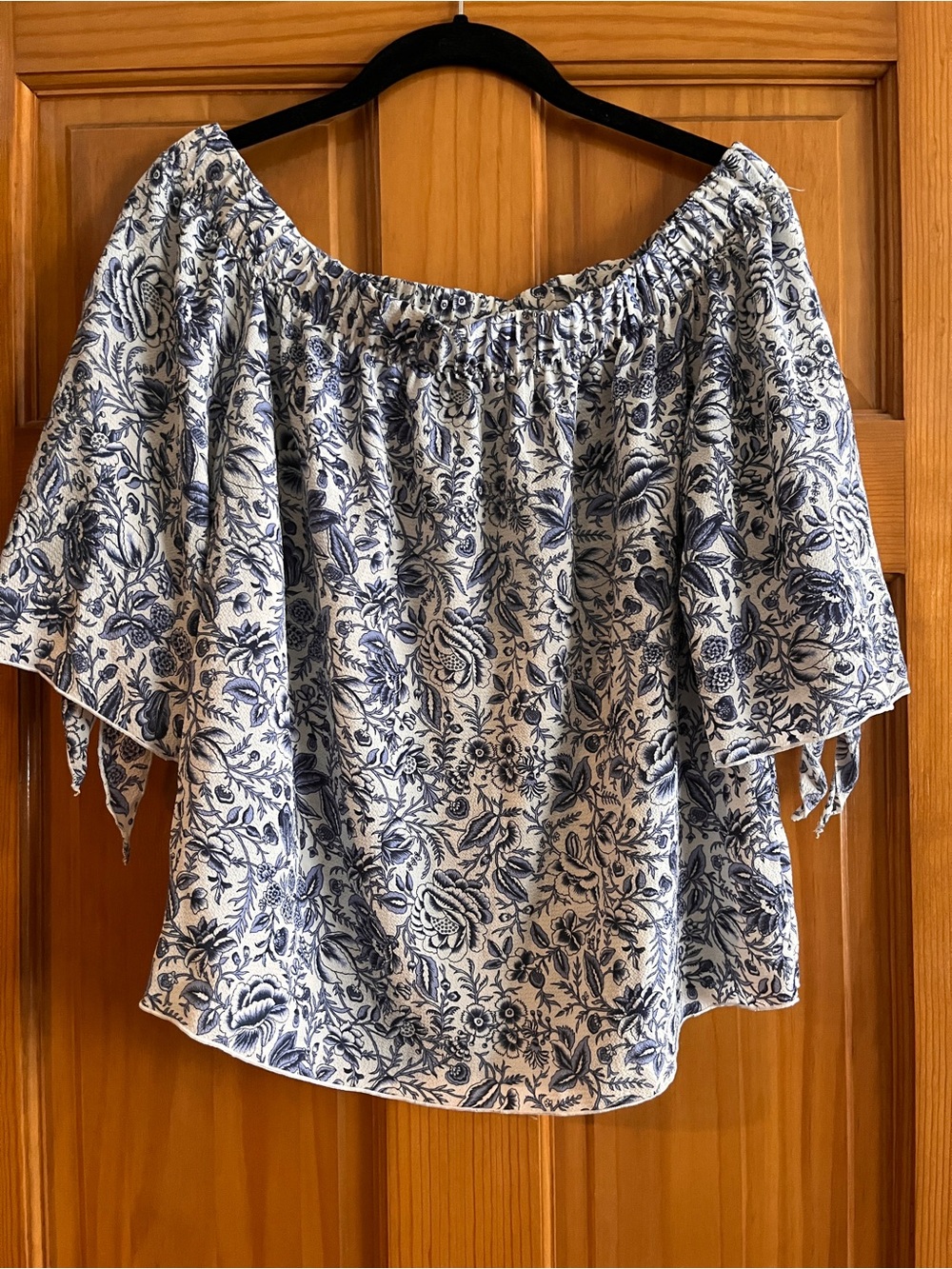 Beautiful Blue & White Floral, Off the Shoulder Blouse